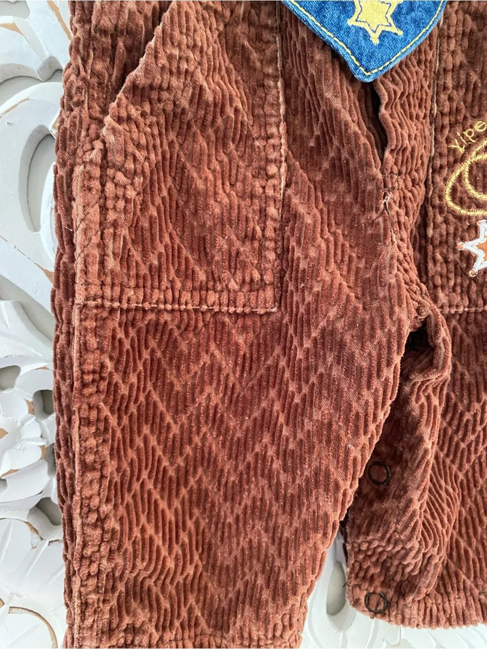 Vintage Baby 3-6 Months Brown Corduroy Western Cowboy Horse Overalls VTG